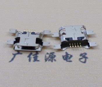 东坑镇镀镍Micro USB 插座四脚贴 直边沉板1.6MM尺寸结构